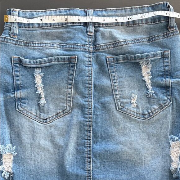 Wax Jean Light Blue Distressed Mini Skirt - Picture 3 of 7
